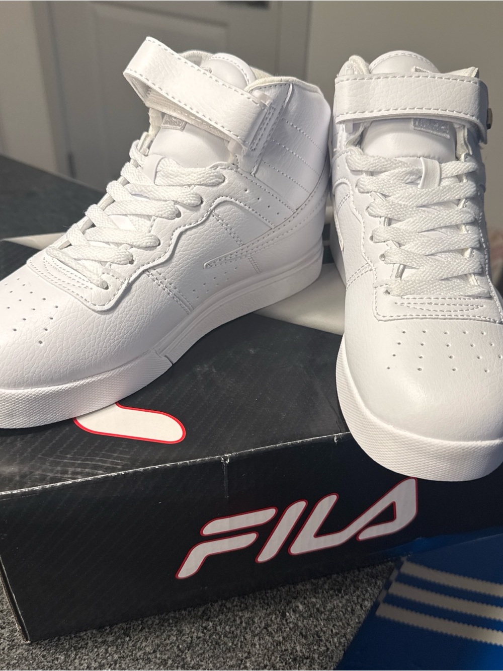 FILA All-White High Top Sneakers with Ankle Strap